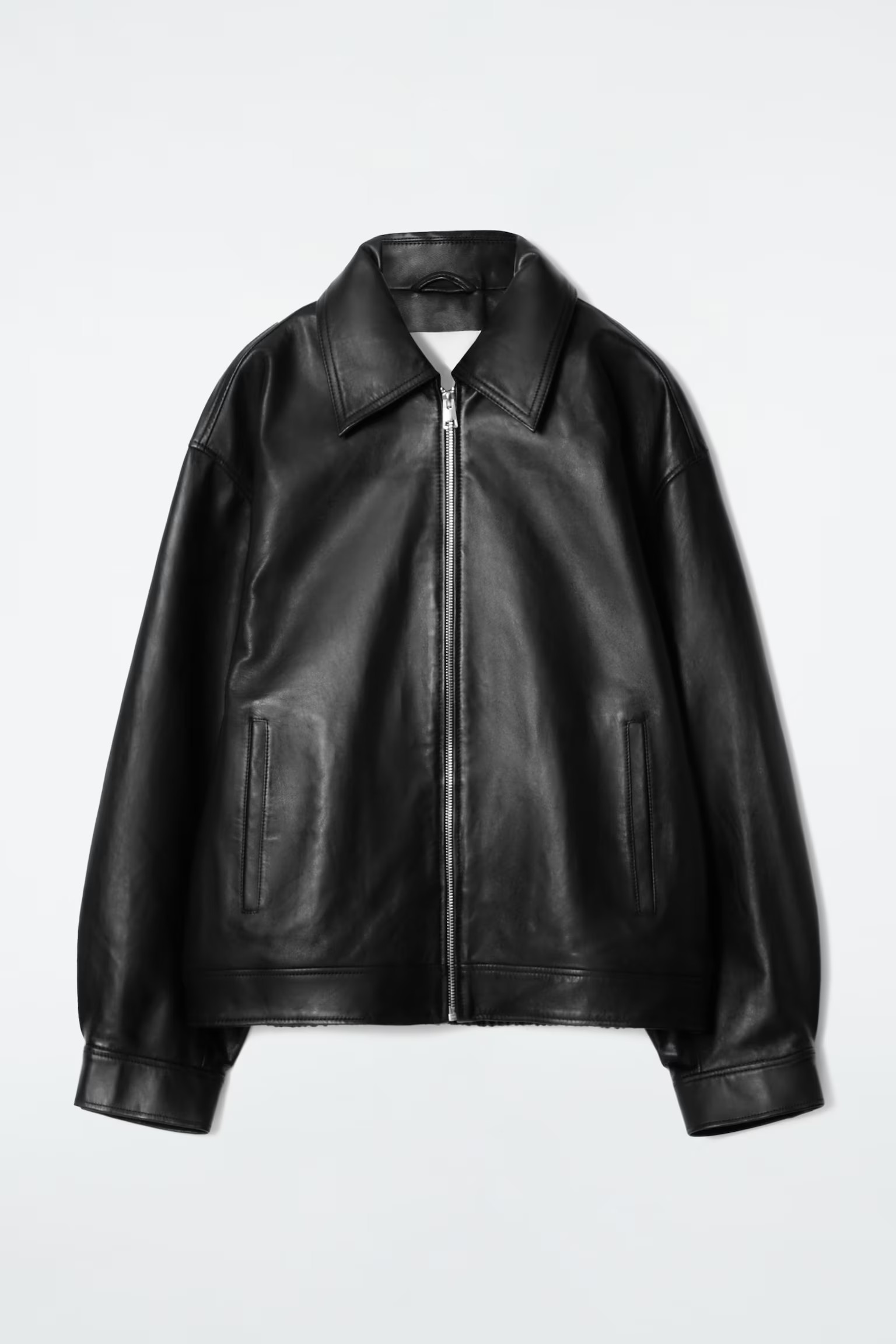 OVERSIZED COLLARED LEATHER JACKET - BLACK | COS (EU)