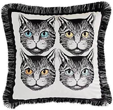 VenusL Tassels Double-Sided Velvet Throw Pillow Covers,Black Grey Fashion 4 Cats Heads,18x18 Inch(45 | Amazon (US)