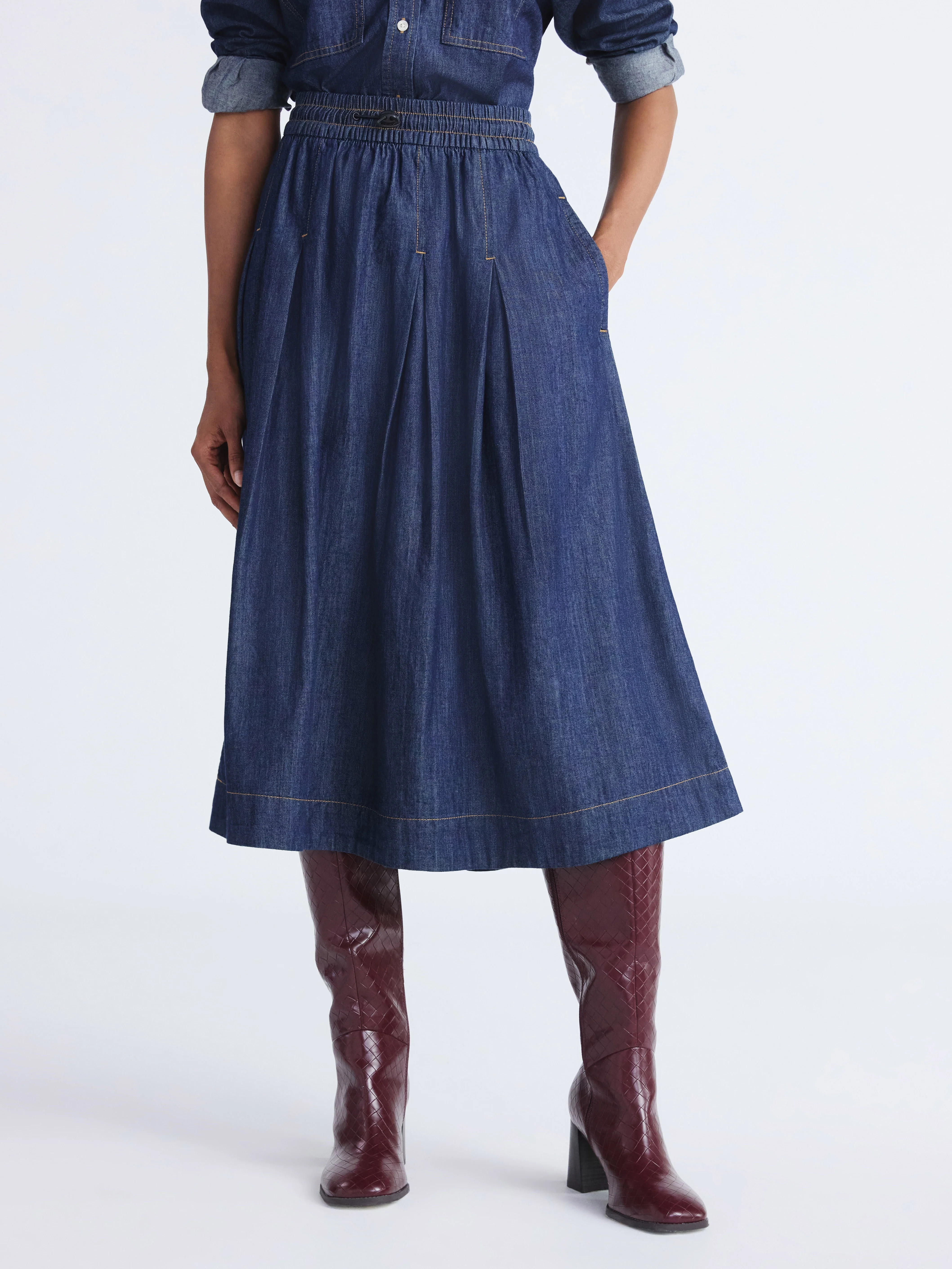 Free Assembly Women's Pleated Denim Maxi Skirt Sizes XS-XXL | Walmart (US)