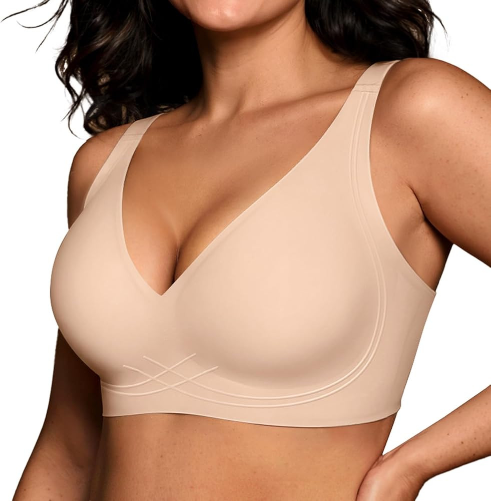 OEAK Womens Comfortable Deep V Bras Wireless Push Up Seamless Full Coverage Bralettes Supportive ... | Amazon (US)