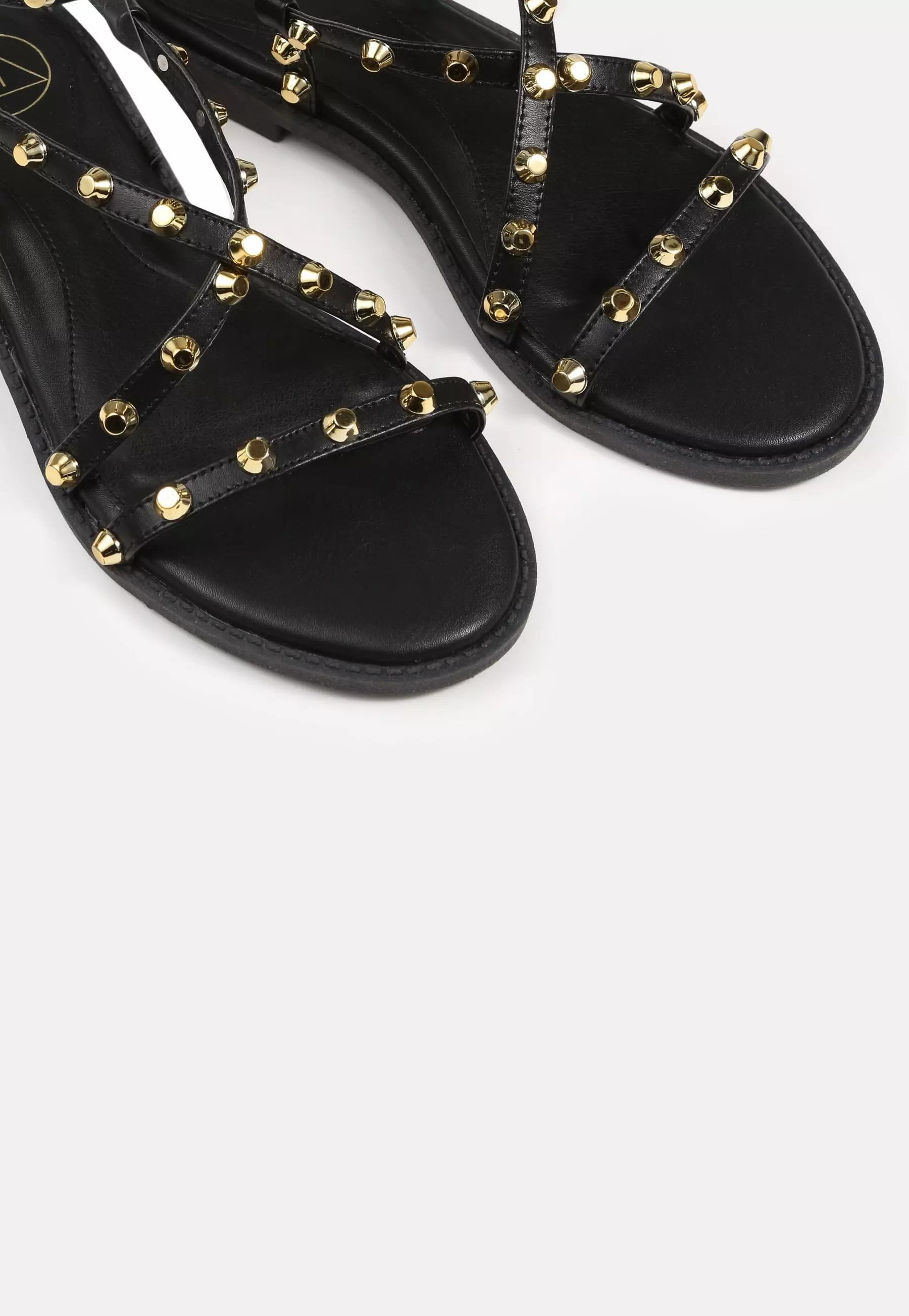 Black Dome Stud Cross Over Strappy Sandals | Missguided (US & CA)