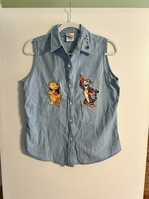 Vintage Disney Winnie The Pooh Sleeveless Denim Shirt Embroidered Women\u2019s Med M | eBay US