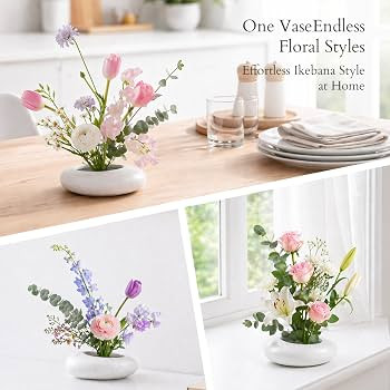 Japanese Flower Frog Vase Set, White Ceramic | Amazon (US)