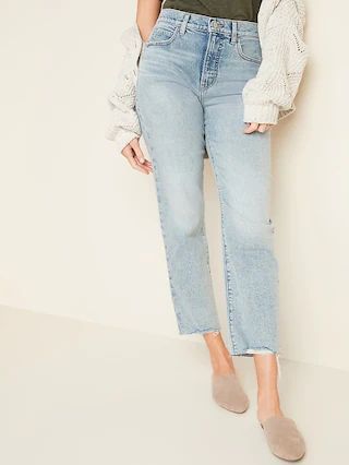 Extra High-Waisted Sky-Hi Straight Raw-Hem Jeans for Women | Old Navy (US)