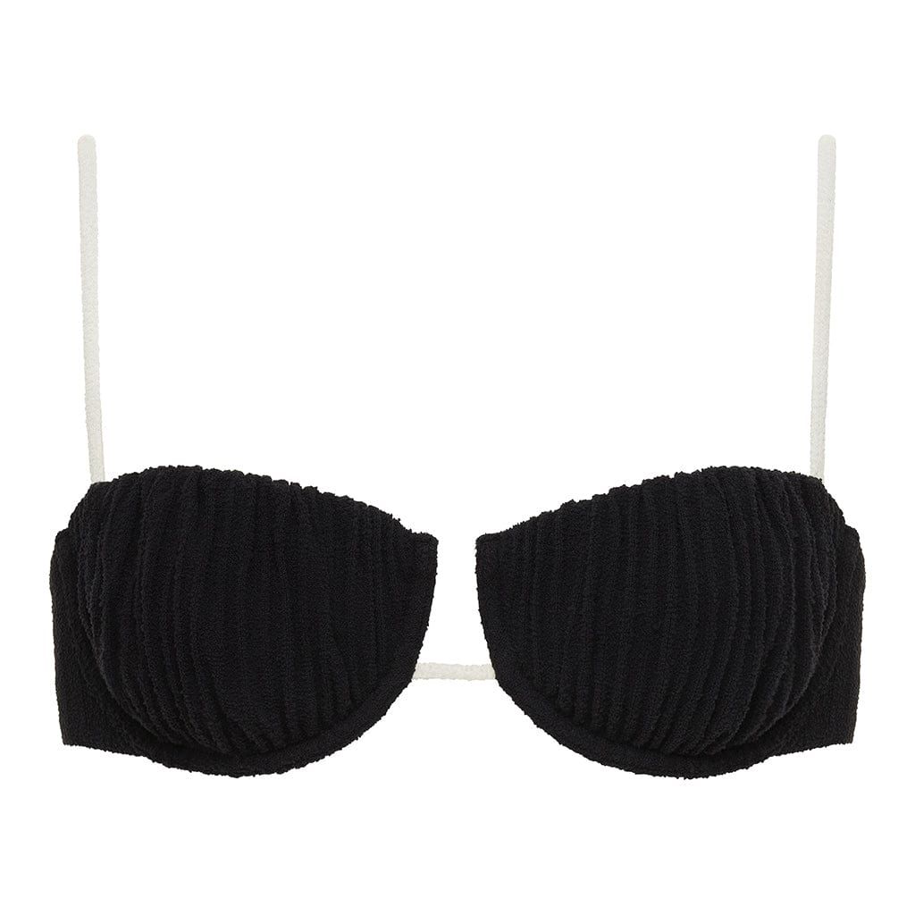 Black (Cream Binded) Terry Rib Petal Bikini Top | Montce