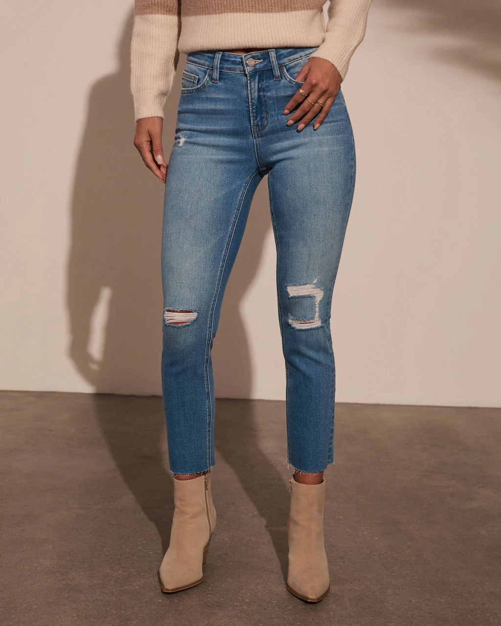 Jeanne High Rise Distressed Slim Straight Denim | VICI