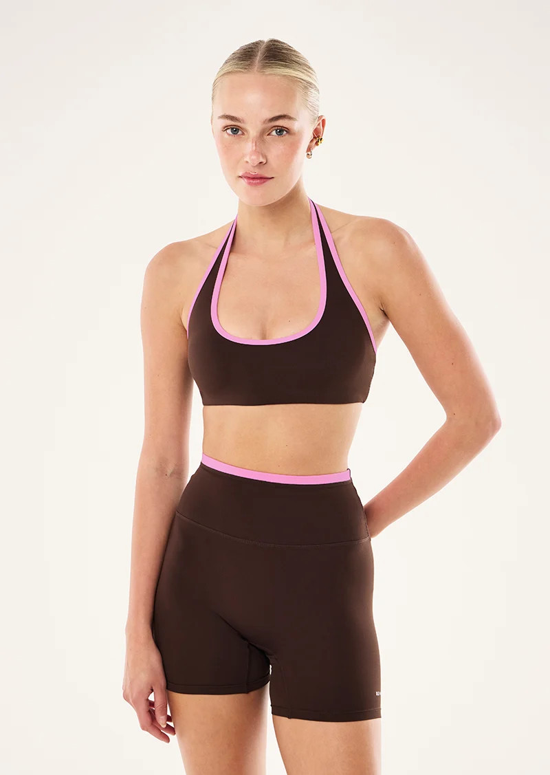RADAR HALTER SPORTS BRA IN ESPRESSO | P.E Nation AU