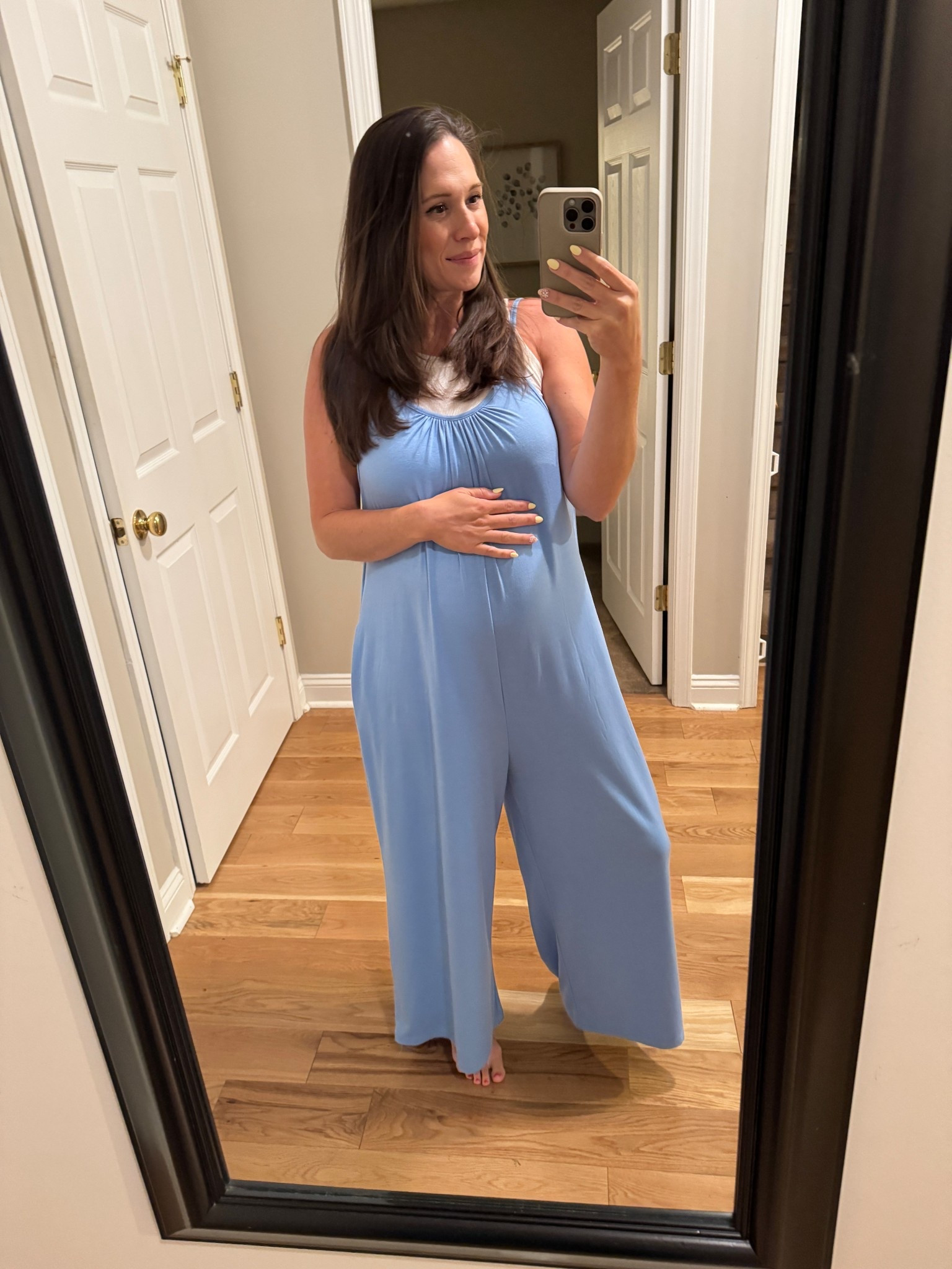My go to outfit these days that I loved so much in grey, I bought it in this pretty blue 🤩 wearing a L at 20 weeks pregnant here. 

#LTKBump #LTKFindsUnder50 #LTKMidsize