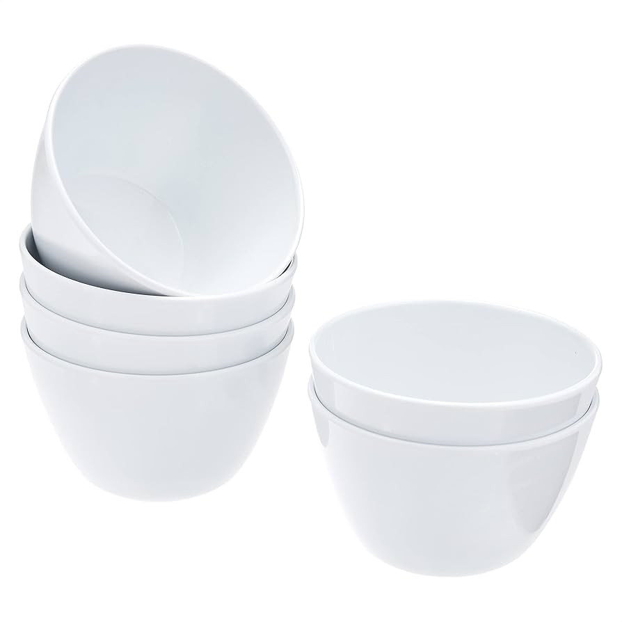 Amazon Basics Round Melamine Bowl, 8 oz, White, 6 Piece Set (Previously AmazonCommercial brand) | Amazon (US)