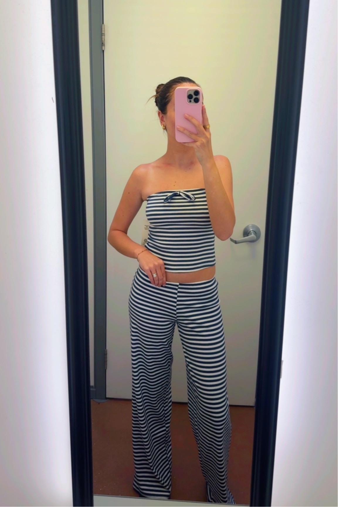 Walmart summer fashion try on haul🩵 navy blue stripe strapless top and pants two piece set!!!! Summer outfits, outfit inspo, outfit ideas, vacation outfits, beach vacation, tropical vacation, affordable fashion, Walmart try on, Walmart finds, Walmart fashion 


