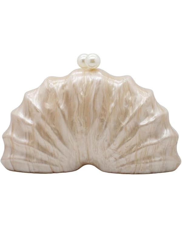 Women Acrylic Shell Shaped Clutch Luxury Marble Acrylic Evening Handbag Unique Chain Shoulder Bag... | Amazon (US)
