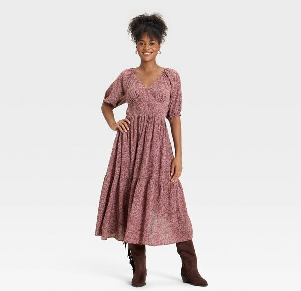 Universal Thread Women'sPuffElbowSleevePrintedaxiA-LineDress-UniversalThread™auve | Target