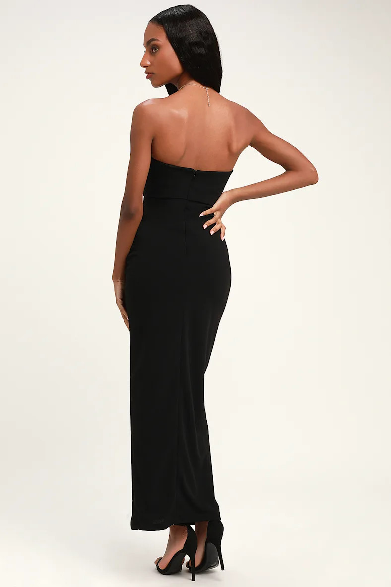 After Hours Black Strapless Ruffled Maxi Dress | Lulus