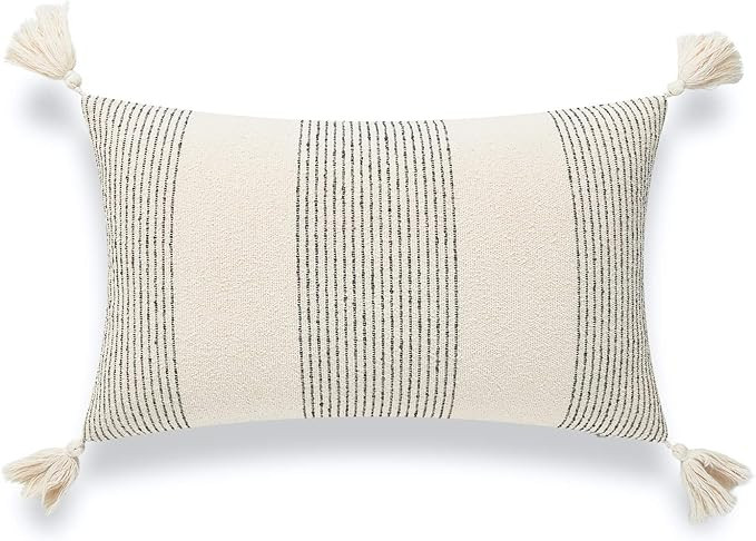 Hofdeco Modern Boho Morrocan Decorative Lumbar Pillow Cover ONLY for Couch, Sofa, or Bed, Black G... | Amazon (US)