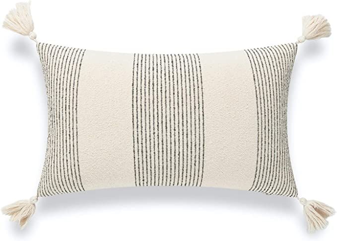 Hofdeco Modern Boho Morrocan Decorative Lumbar Pillow Cover ONLY for Couch, Sofa, or Bed, Black G... | Amazon (US)