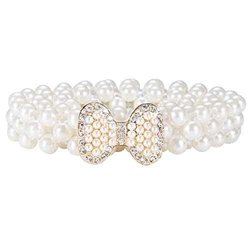 Barry.Wang 2pcs Pearl Belts Gift for Women Wedding Sash Belt for Dress Crystal Rhinestone Off White Waist Chain 95cm (Y Bow Rose Gold) | Amazon (US)