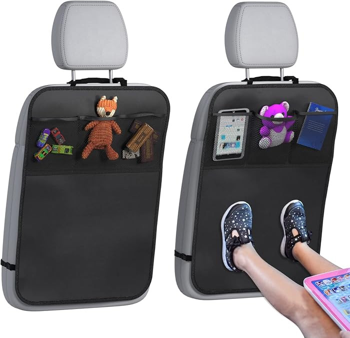 Back Seat Cover For Kids + 3 Pocket Storage Organizer, 2 Pack X-Large Waterproof Kick Mats Backse... | Amazon (US)