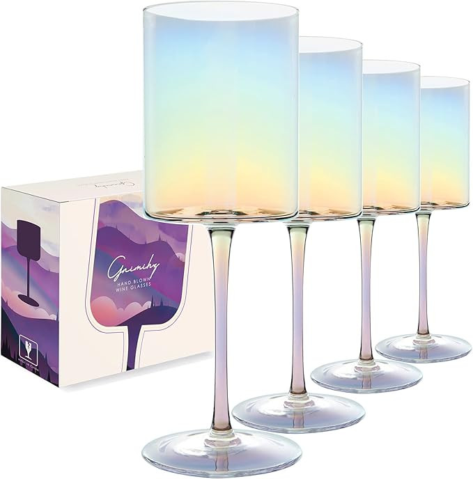 Gnimihz Iridescent Wine Glasses Set of 4 - 16oz Cylindrical Red White Wine Glass, Made from Lead-... | Amazon (US)