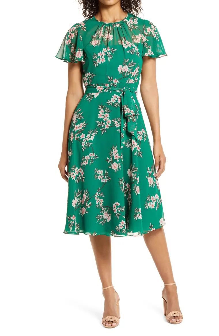 Floral Flutter Sleeve Chiffon Dress | Nordstrom