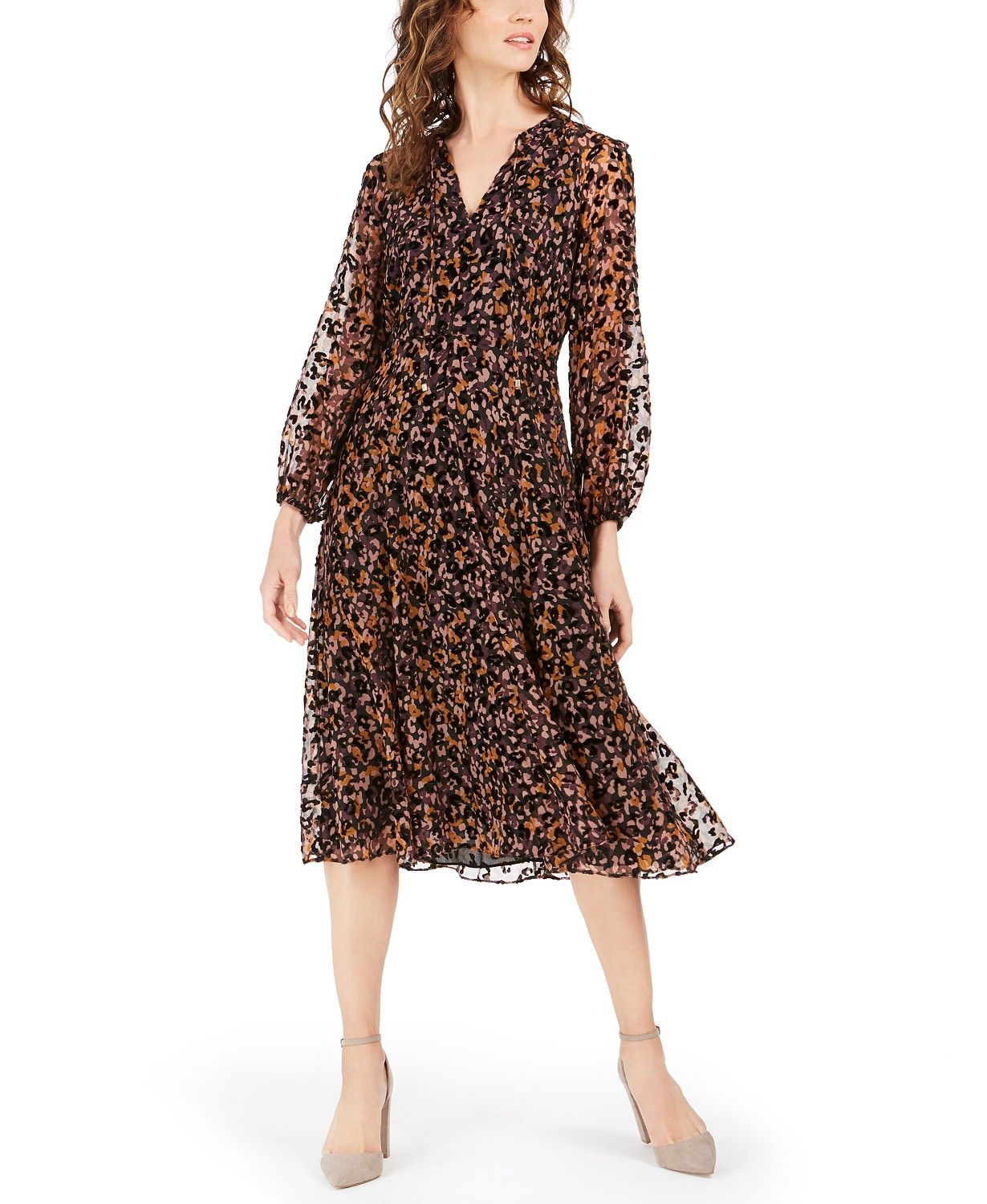 Tommy Hilfiger Flocked Midi Dress & Reviews - Dresses - Women - Macy's | Macys (US)