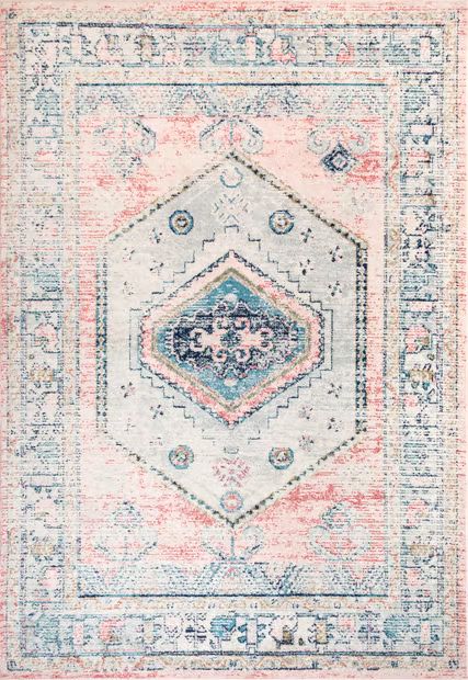 Light Pink Distressed Jewel Medallion Area Rug | Rugs USA