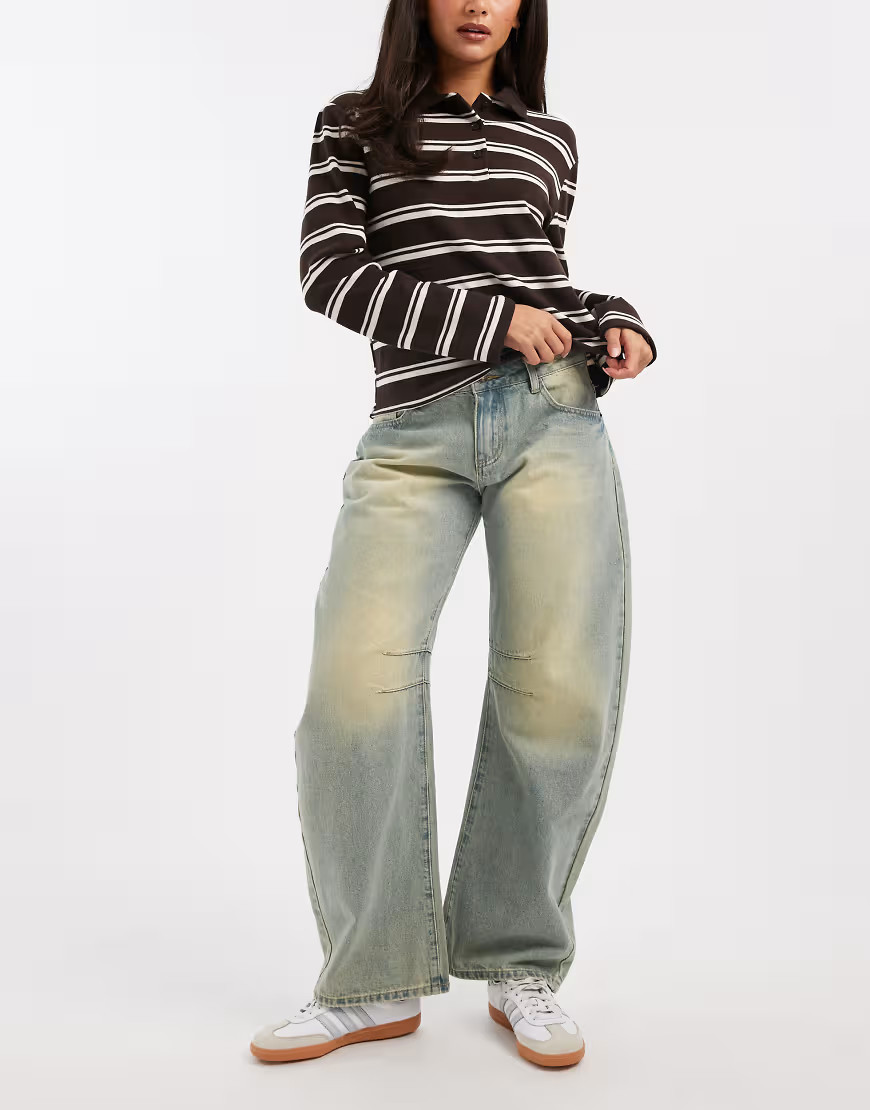 Edikted Cayden low rise washed barrel jeans in blue vintage | ASOS (Global)