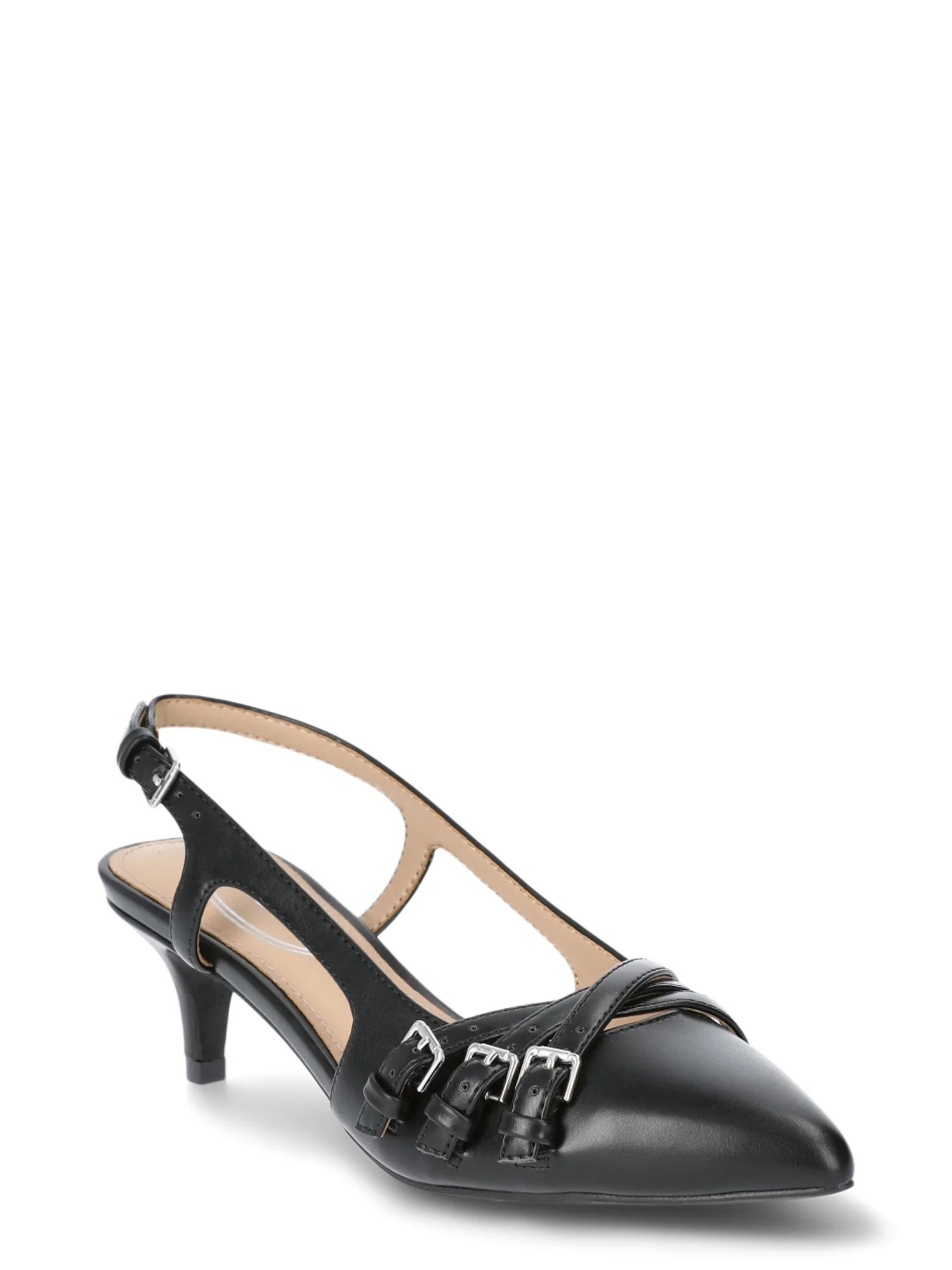 Scoop Women’s Faux Leather Moto Kitten Heel Slingbacks | Walmart (US)