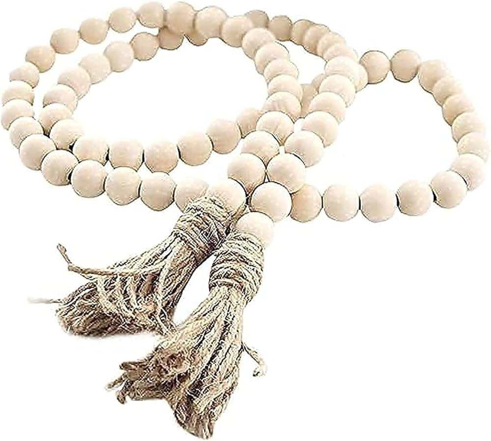 LSKYTOP 58 Inches Wood Bead Garland with Tassel,Farmhouse Rustic Prayer Boho Wooden Beads for Tie... | Amazon (US)