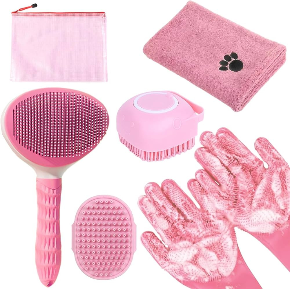 Bath Grooming Kit for Pets - Hair Brush Set with Towel, Washing Gloves, and Shampoo Scrubber Brus... | Amazon (US)