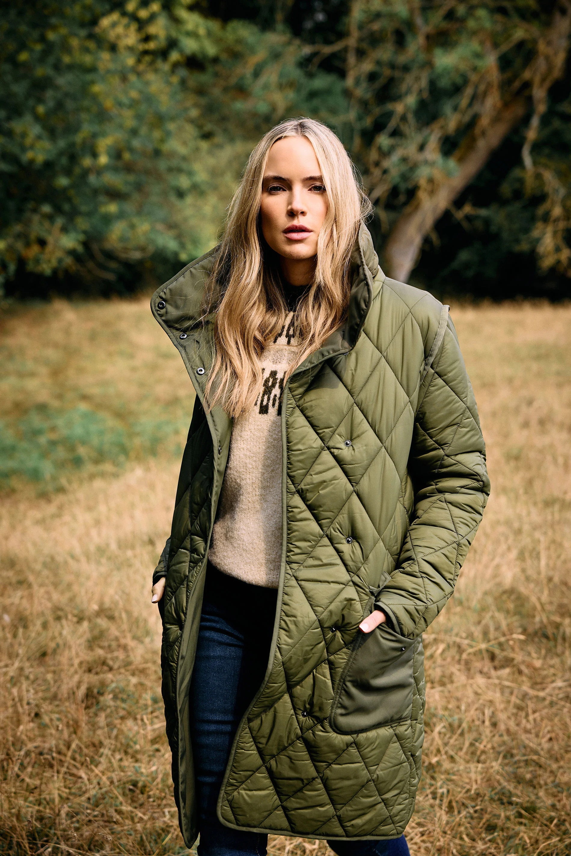 LTS Tall Khaki Green Funnel Neck Quilted Coat | Long Tall Sally