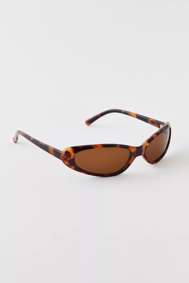 '90s Curved Slim Oval Sunglasses in Brown, Women's at Urban Outfitters | Urban Outfitters (US and RoW)
