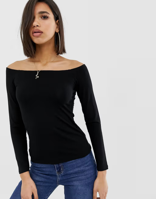 ASOS DESIGN off shoulder long sleeve top in black | ASOS (Global)