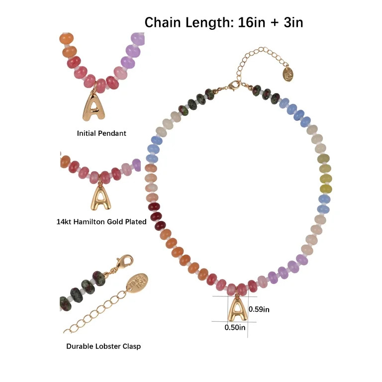 Time and Tru Goldtone Multicolored Bead Initial "A" Necklace | Walmart (US)