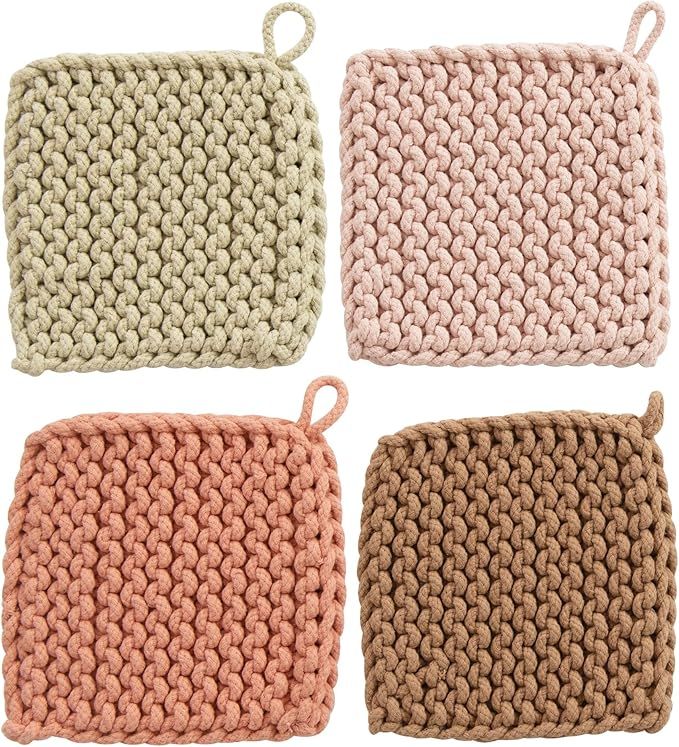 Creative Co-Op Square Cotton Crocheted Potholder, 4 Colors Entertaining Textiles, Multi | Amazon (US)
