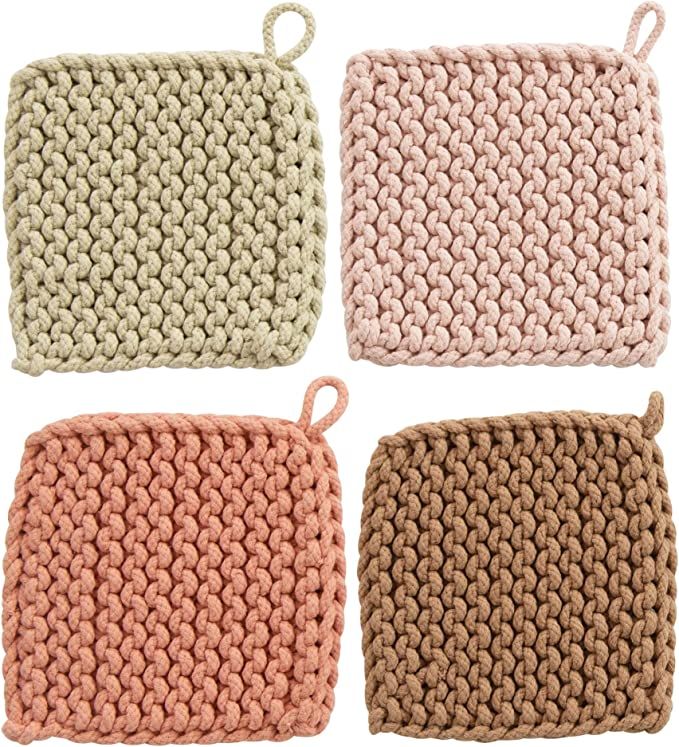 Creative Co-Op Square Cotton Crocheted Potholder, 4 Colors Entertaining Textiles, Multi | Amazon (US)
