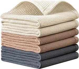 QUILTINA Cotton Kitchen Towels Absorbent Dish Towels Set, Waffle Weave Hand Towels, Ultra Soft Di... | Amazon (US)