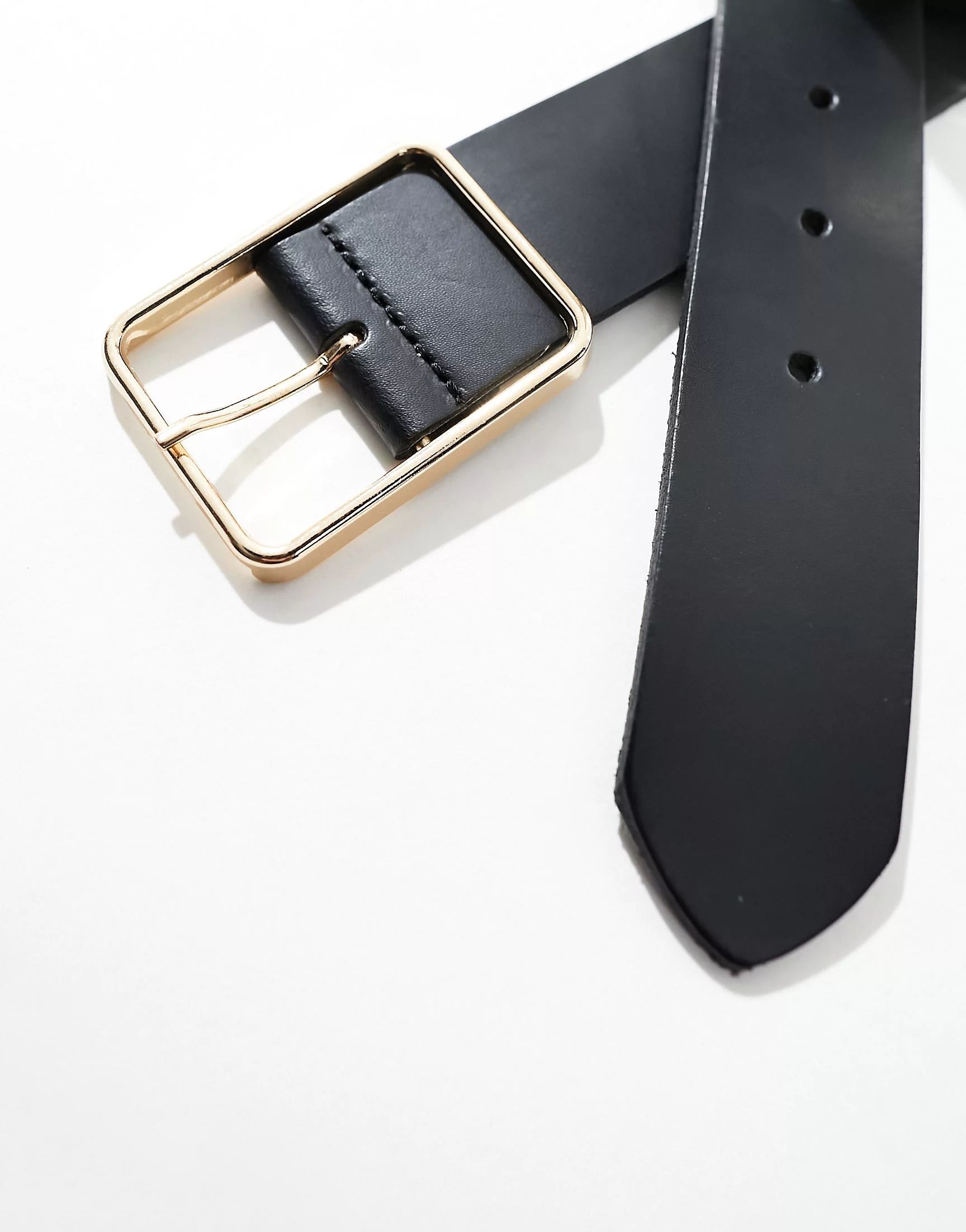 ASOS DESIGN leather square buckle low waist belt  | ASOS | ASOS (Global)