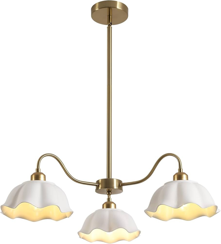 Semi Flush Mount Chandelier Mid Century Modern Sputnik Chandelier with White Ceramic Shade 3-Ligh... | Amazon (US)