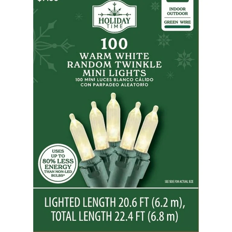 100-Count Mini Warm White Random Twinkling LED Christmas String Lights, Green Wire, by Holiday Ti... | Walmart (US)