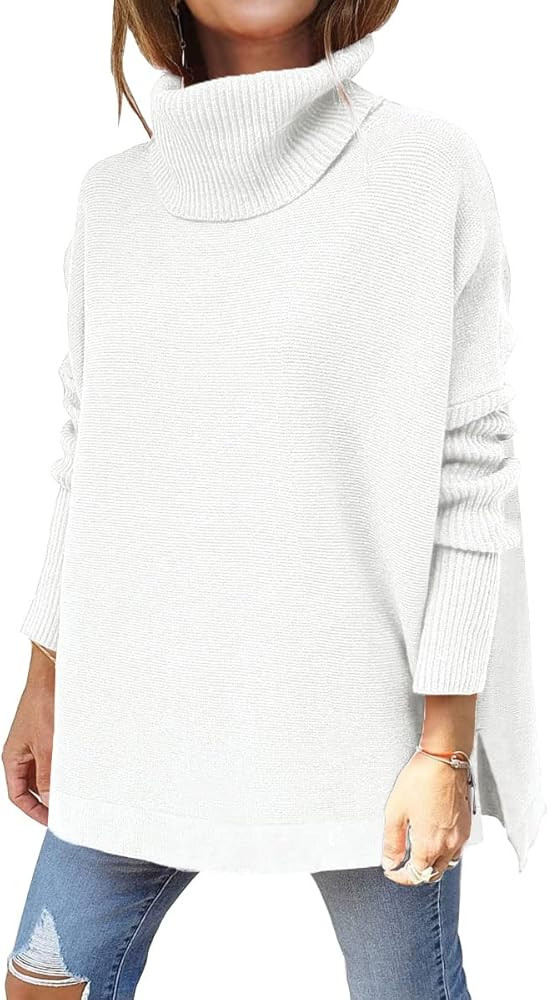 LILLUSORY Women's Turtleneck Oversized Sweaters Long Batwing Sleeve Spilt Hem Tunic Pullover Knit... | Amazon (US)