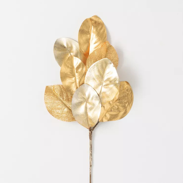 Artificial Gold Magnolia Leaf Stem Gold 27"H | Target