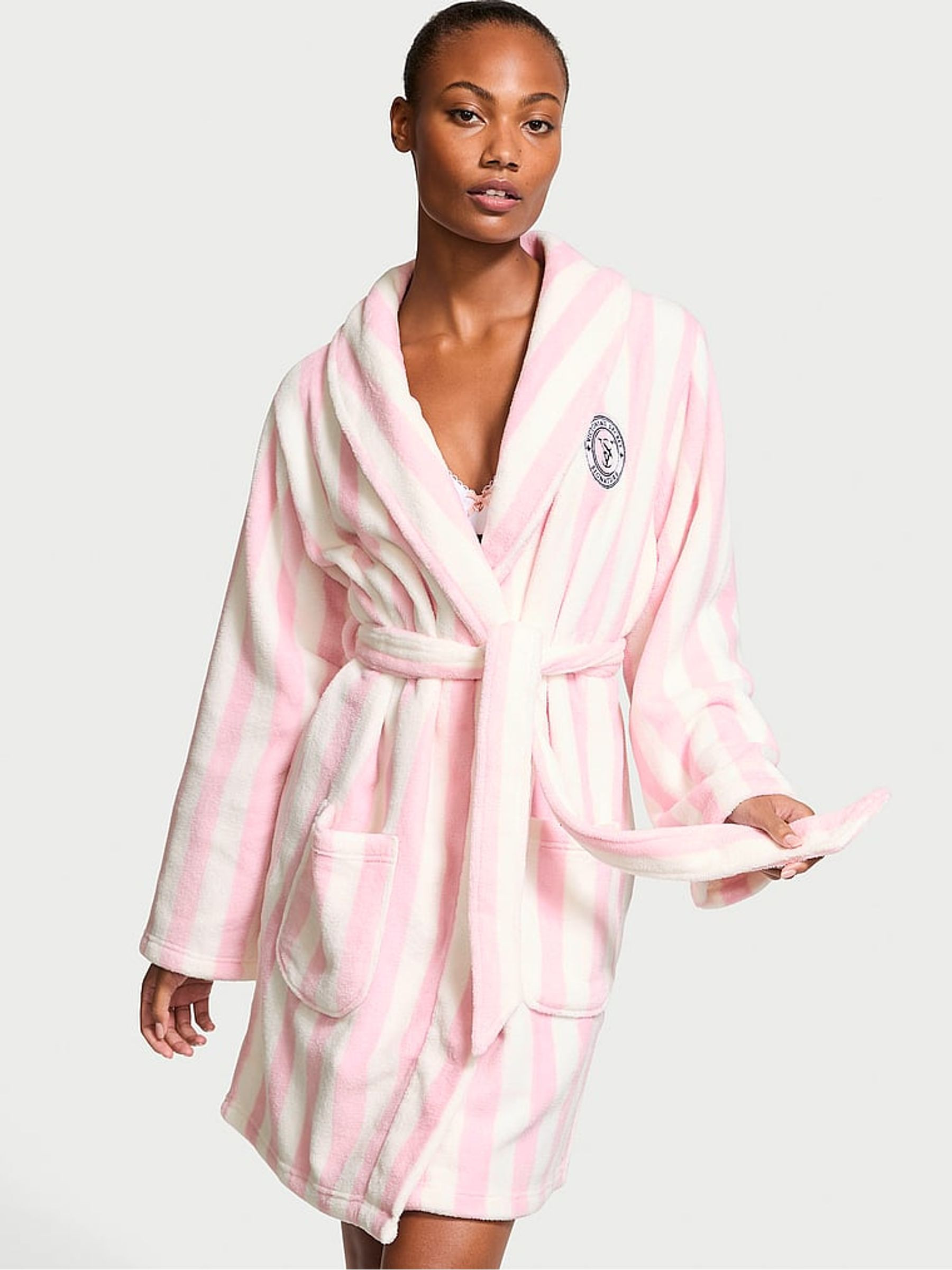 Iconic Pink Stripe Fluffy Short Dressing Gown | Victoria's Secret UK