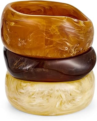 WOWORAMA 3pcs Colorful Resin Acrylic Bangle Bracelets Set for Women Wide Chunky Acrylic Bracelets... | Amazon (US)