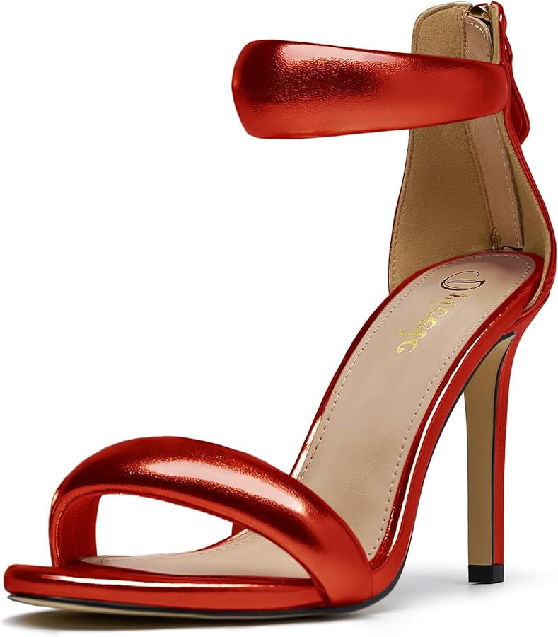 Women's Pump Open Toe Heel Sandals Back Zipper Round Ankle Strappy Stiletto Heels Sparkle Glitter... | Amazon (US)