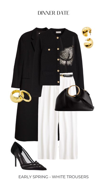 White trousers black coat jacket cardigan 

#LTKshoecrush #LTKstyletip #LTKitbag