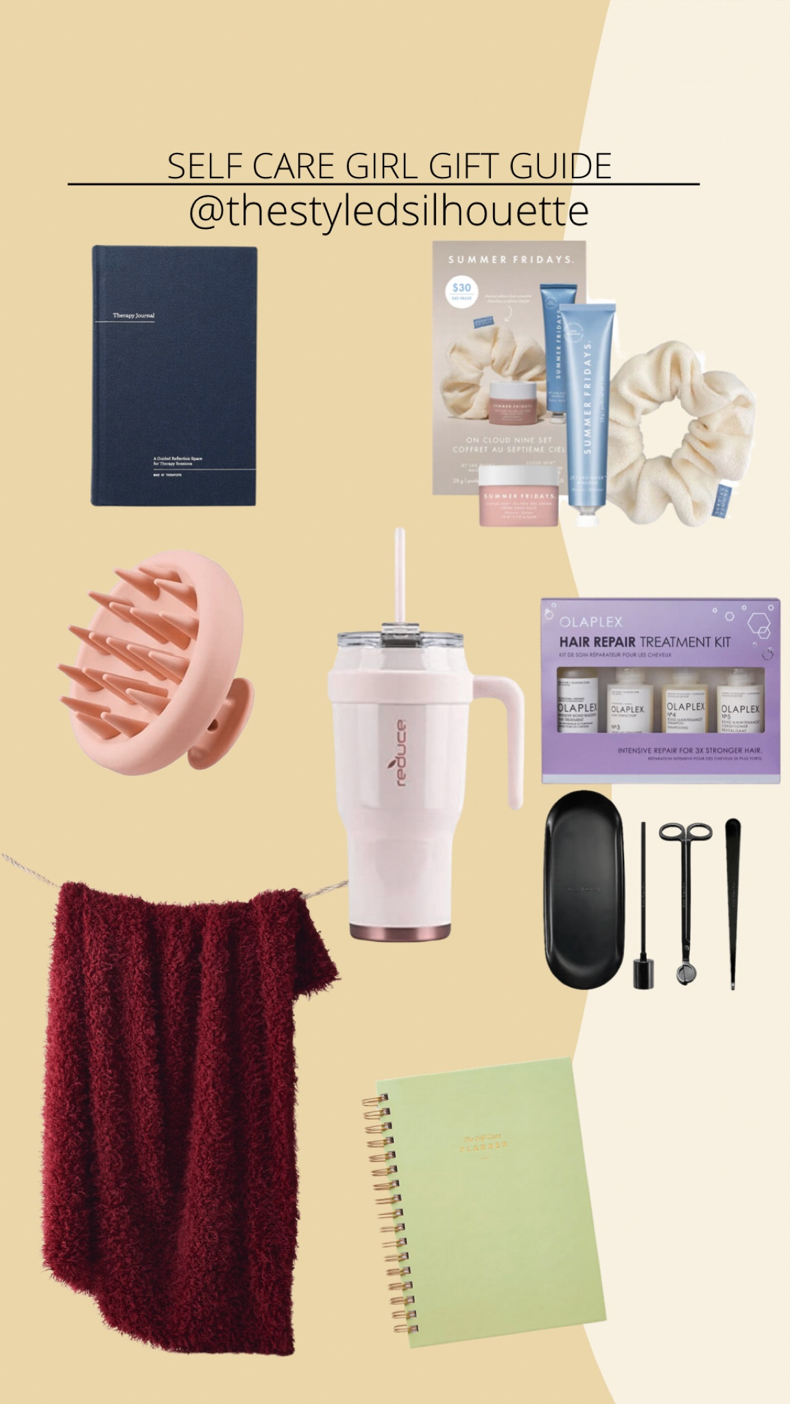 Self care girl gift guide// water bottle with handle//hair mask// scalp massager// candle kit// comfy blanket//face mask//therapy journal// self care planner

#LTKSeasonal #LTKHoliday #LTKunder100