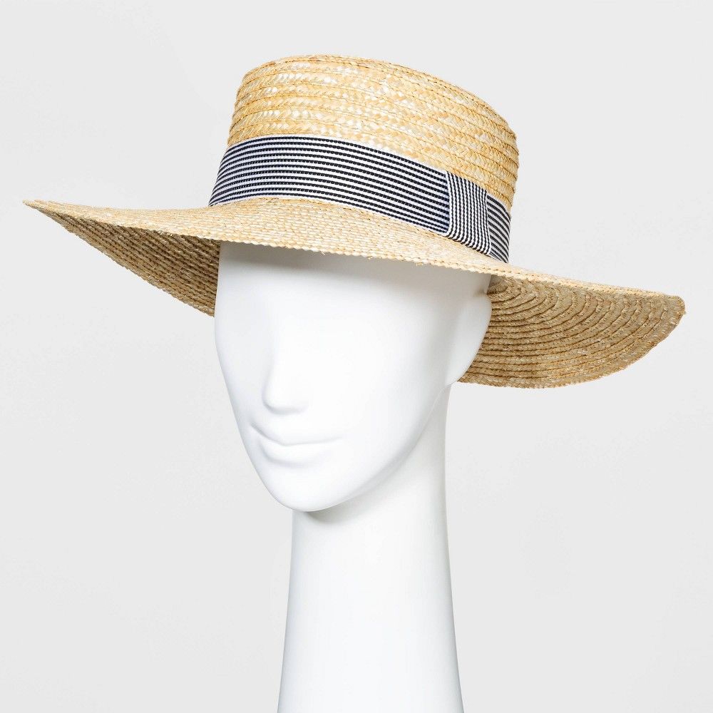 Women's Wheat Straw Boater Hats - A New Day Natural One Size, Brown | Target