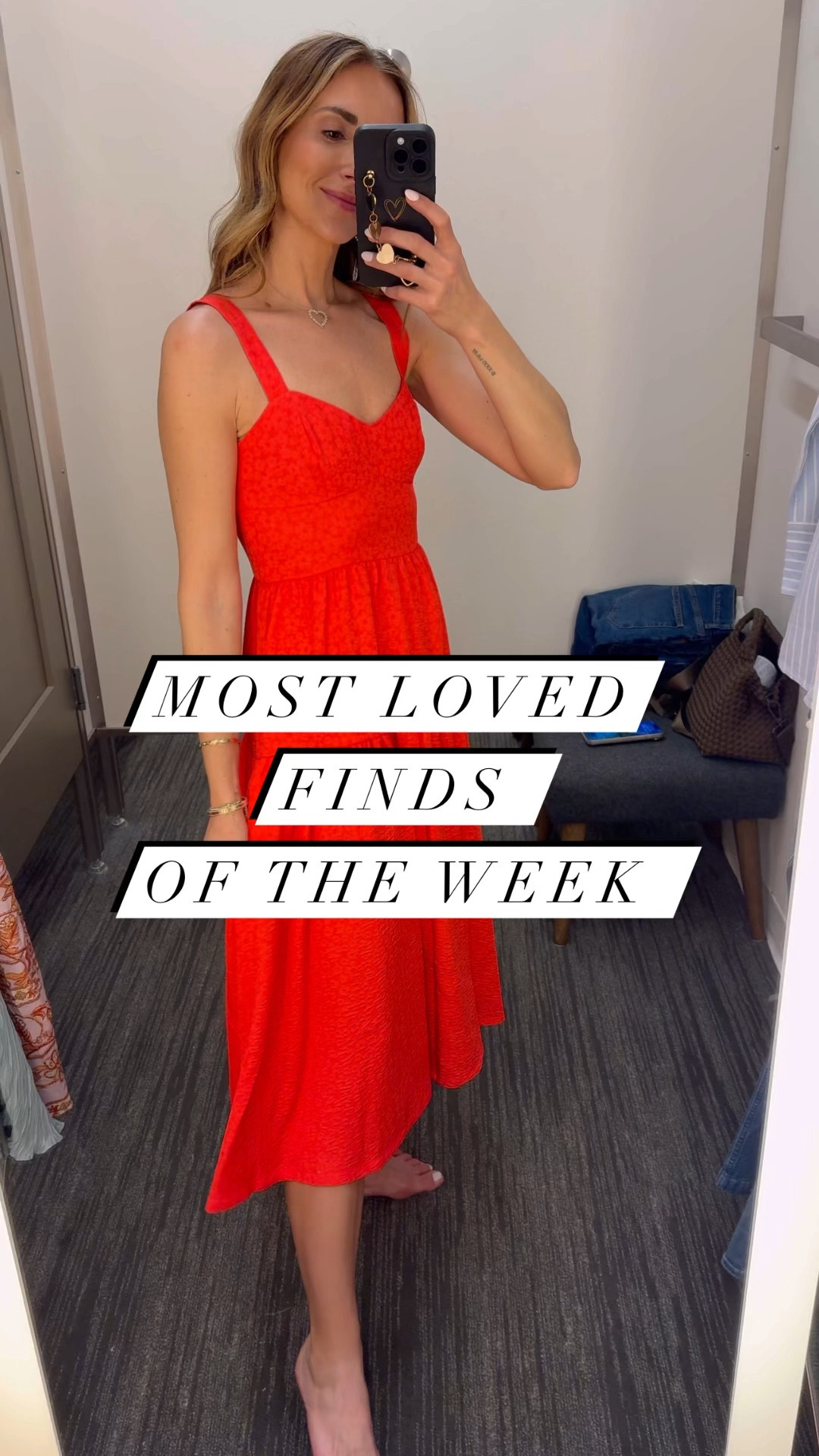 I’m wearing XS in red dress, with and Wilson’s jeans fit tts, size down in white jeans. Sneakers and sports bra tts 