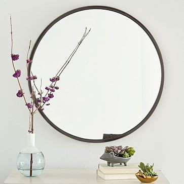 Metal Framed Round Mirror, Antiqued Bronze | West Elm (US)