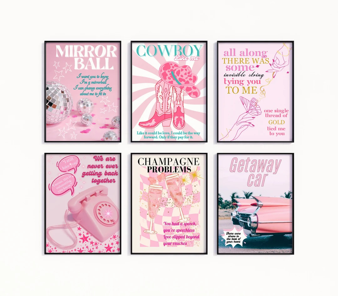 Set of 6 Taylor Prints, Preppy Girly Dorm Room Decor, Taylor Swift Wall Art, Digital download, Sw... | Etsy (US)